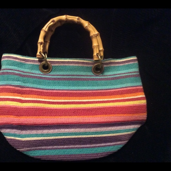 Handbags - Colorful stripe knit look handled tote purse